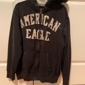 Vintage 90’s American Eagle Black and Gray zipper sweatshirt Hoodie
